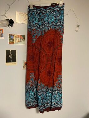 Boho Red & Teal Patterned Pants